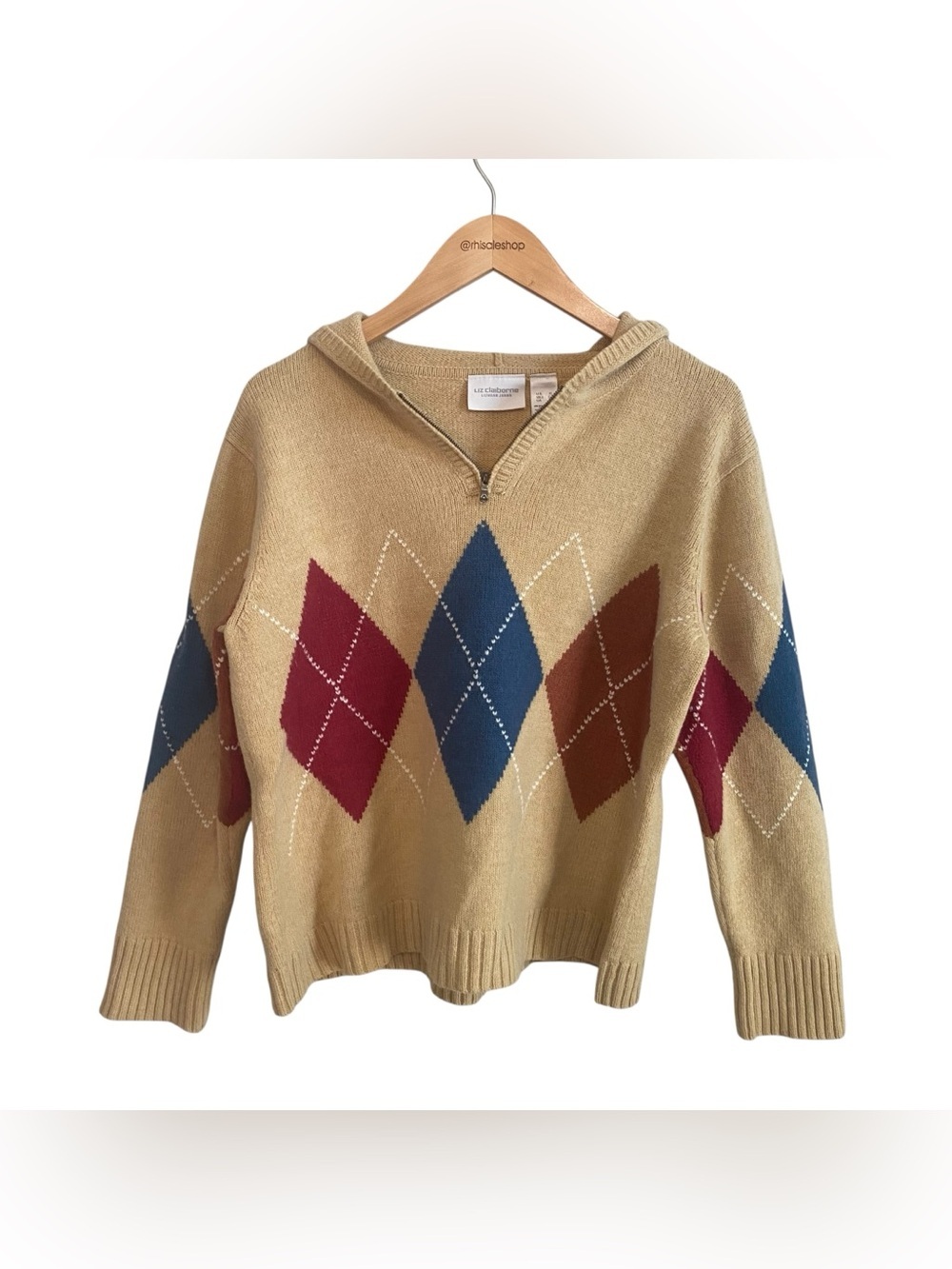 Liz Claiborne Vintage Y2k Wool Blend Argyle Boxy Pullover Sweater Size XL